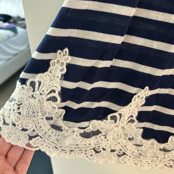 Navy Striped T-Shirt with Lace Detail - Picture 3 of 3